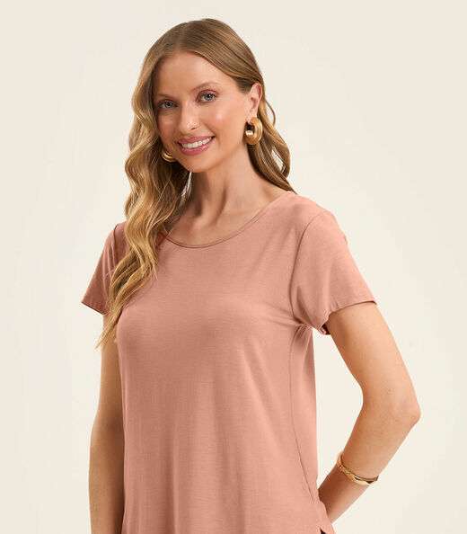 Blusa Básica Alongada Feminina Rovitex Marrom