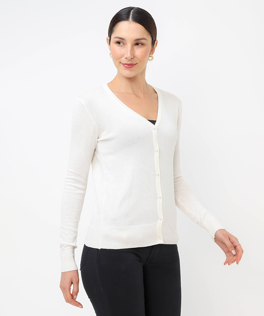 Image_Cardigan Feminino Botões Pérolas Sintéticas Marisa Off White