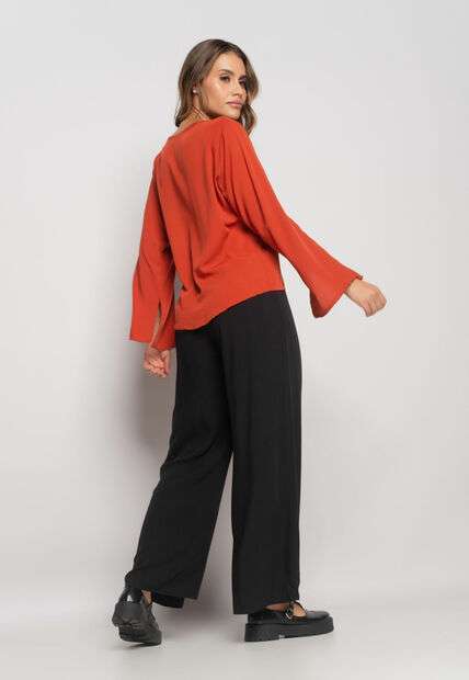 Blusa Manga Longa Flare Viscolinho Telha Salvatore