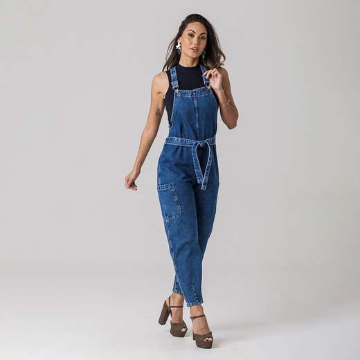 Macacão Jardineira Jeans Slouchy Feminino Zune