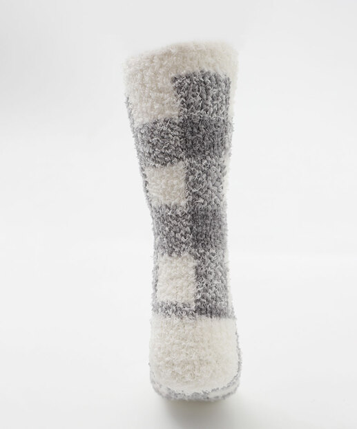 Meia Feminina Cano Médio Chenille Xadrez Marisa Cinza