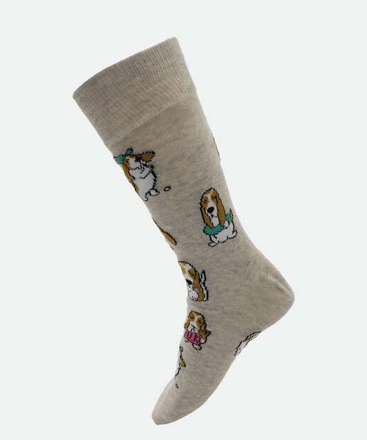 Meia Masculina Cano Longo Cachorros Marisa Cinza