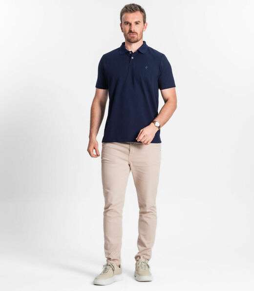 Camisa Polo Básica Masculina Diametro Azul