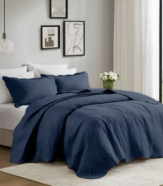 Jogo De Colcha Casal Milão 150 Fios Corttex Azul