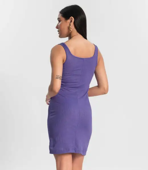 Vestido Curto em Ribana Canelada Rovitex Roxo