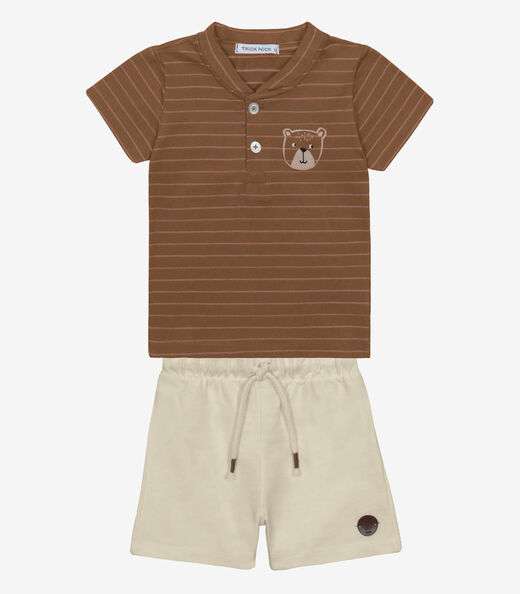 Conjunto Infantil Camiseta Com Bermuda Trick Nick Marrom
