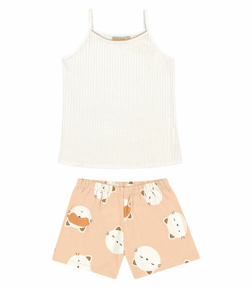 Pijama Infantil Feminino Gatinho Trick Nick Bege