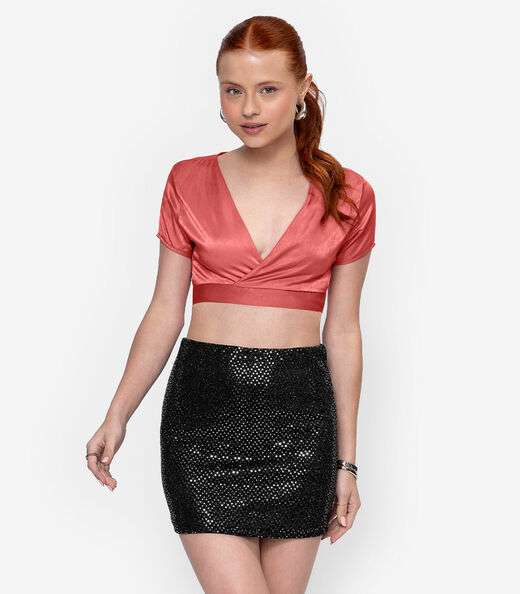 Saia Lantejoula Feminina Minty Preto