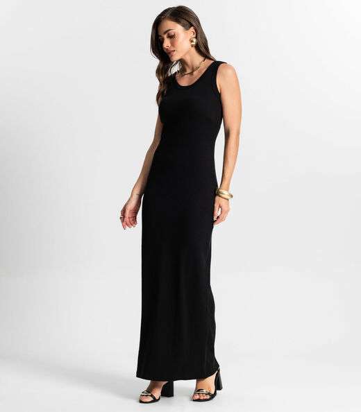 Vestido Midi De Ribana Feminino Endless Preto