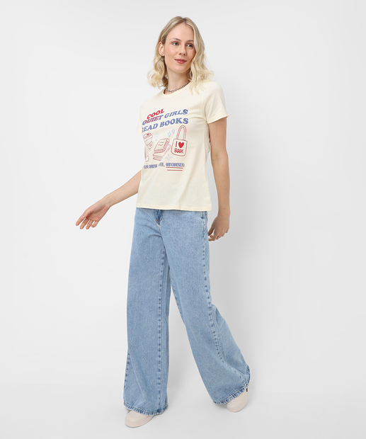 Camiseta Feminina Estampada Marisa Bege