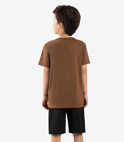 Conjunto Infantil Camiseta Com Bermuda Rovi kids Marrom