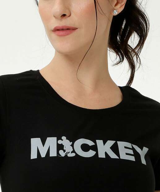 Blusa Feminina Fitness Mickey Manga Curta Disney