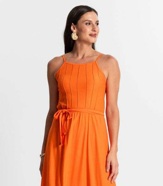 Vestido Midi Com Cinto Rovitex Laranja