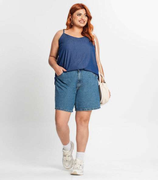 Blusa De Alça Feminina Plus Size Secret Glam Azul