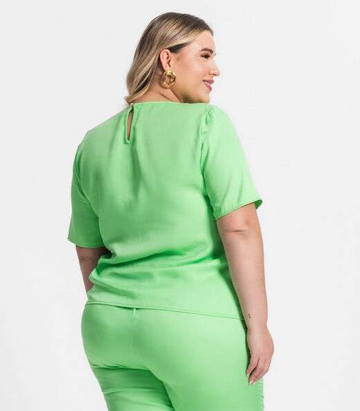 Blusa Plus Size Feminina Manga Curta Secret Glam Verde