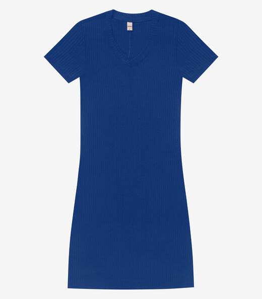 Vestido Feminino Em Ribana Canelada Rovitex Azul