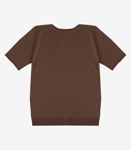 Blusa Feminina Manga Curta Lisa Em Tricot Dianna Marrom