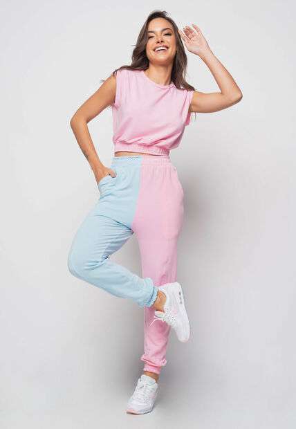 Cropped  Barra Elástico Malha Comfort Rosa