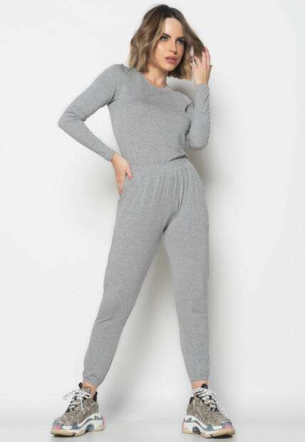 Conjunto Comfy Com Blusa Manga Longa e Jogger Recorte Malha Mescla Salvatore Fas