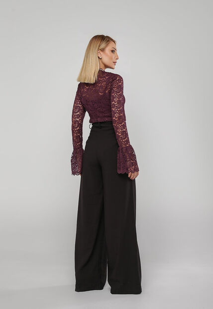 Blusa De Renda Com Manga Longa Flare Roxo Salvatore