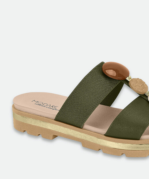 Rasteirinha Feminina Pedras Sintéticas Modare Verde