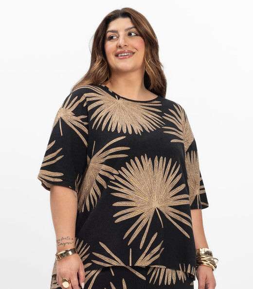 Blusa Manga Curta Feminina Plus Size Secret Glam Preto