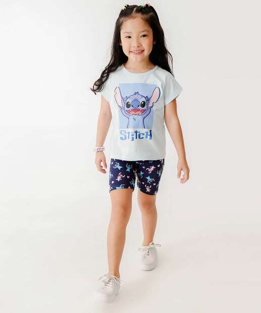 Bermuda Infantil Ciclista Stitch Disney Tam 4 a 10