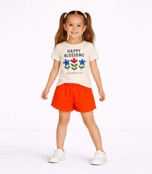 Conjunto Menina Short e Blusa Estampada Select Bege