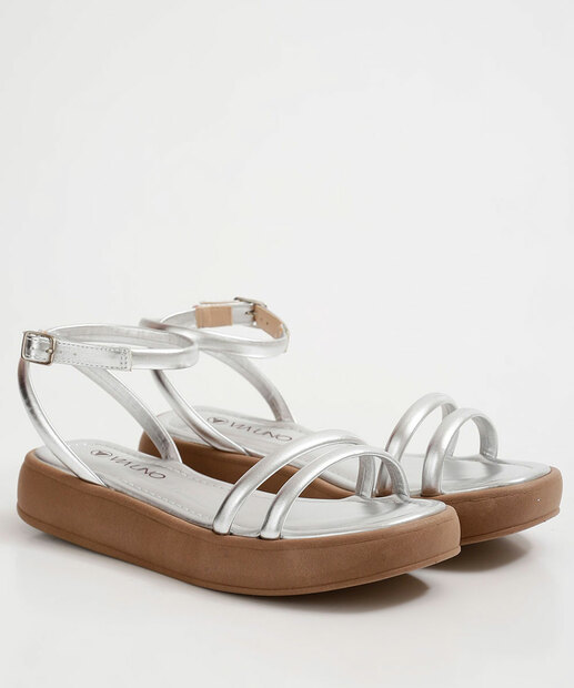 Sandália Flatform Feminina Metalizada Via Uno