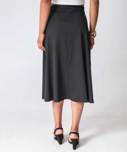 Saia Feminina Midi Evasê Canelada Marisa Preto