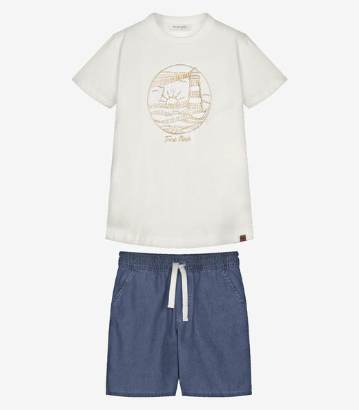 Conjunto Infantil Camiseta Com Bermuda Trick Nick Bege