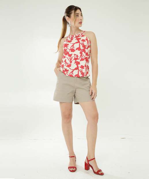 Blusa Regata Feminina Halter Neck Folhas Marisa 