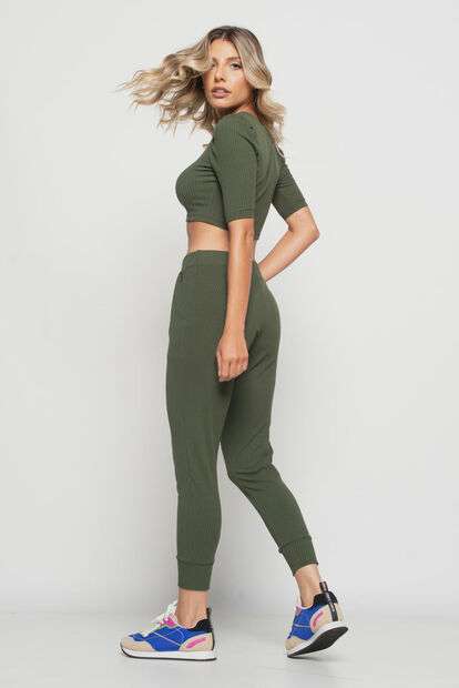 Calça  Jogger Comfy Malha Canelada Verde Salvatore Fashion