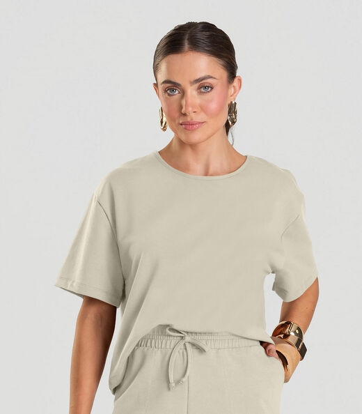 Conjunto Feminino Blusa Com Shorts Dianna Bege