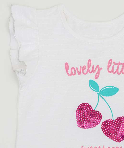 Camiseta Infantil Cerejas Paêtes Marisa Tam 1 a 3 Off White
