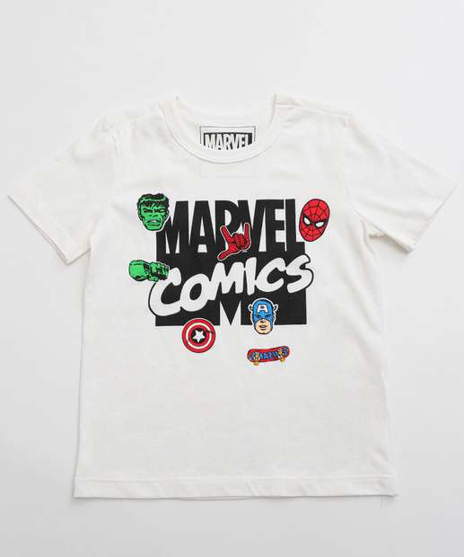 Conjunto Infantil Estampa Vingadores Marvel Tam 4 a 10 Off White