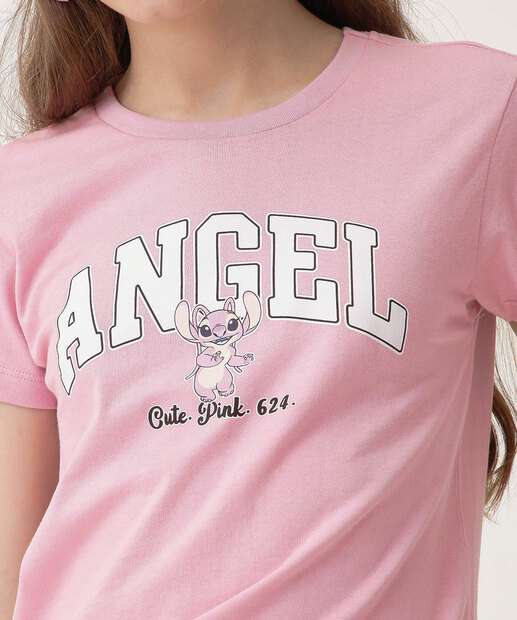 Camiseta Juvenil Angel E Stitch Disney Tam 10 a 16