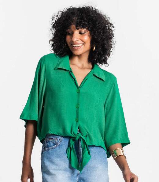 Camisa Feminina Cropped Com Nó Select Verde