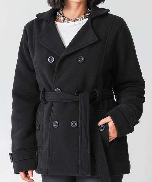 Casaco Feminino Trench Coat Moletom Marisa Preto