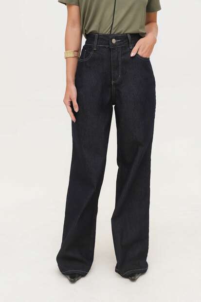 Calça Jeans Wide Leg Feminina Sawary