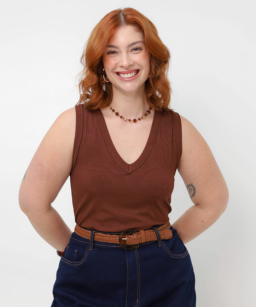 Image_Blusa Regata Plus Size Canelada Marisa Marrom