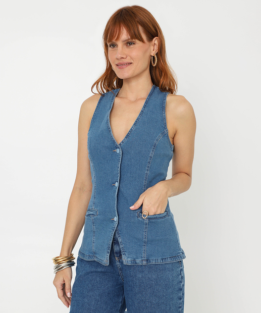 Image_Colete Feminino Jeans Alongado Botões Biotipo Azul