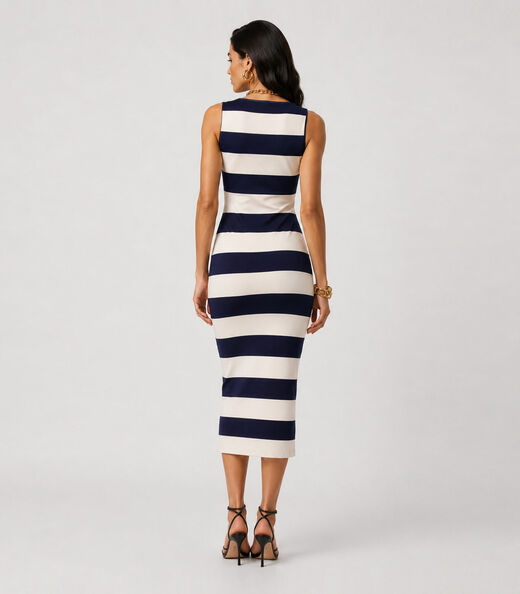 Vestido Midi Estampado Malha Cotton Infinita Cor Bege