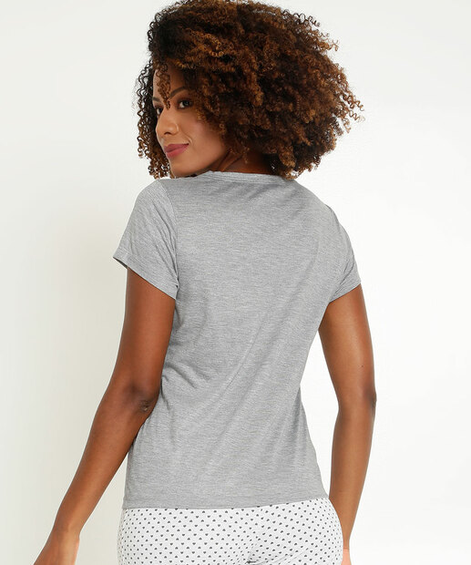 Pijama Feminino Estampa Poá E Frase Manga Curta