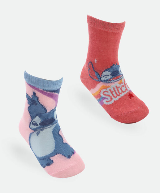 Image_Kit 2 Meias Infantil Estampa Stitch Disney Rosa
