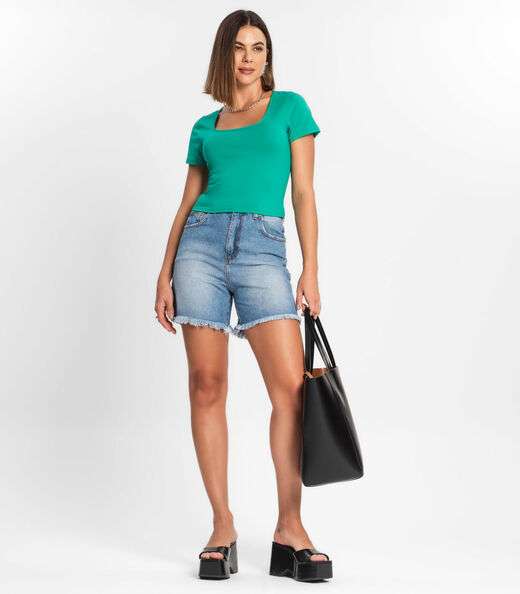 Blusa Cropped Feminina Rovitex Verde