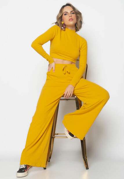 Image_Conjunto Comfy Cropped Manga Longa e Calça Wide Leg Canelado  Mostarda Salvatore