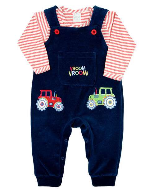 Image_Macacao Salopete Bebe Menino Plush com Body Malha Listrada Bordados Aplicados de