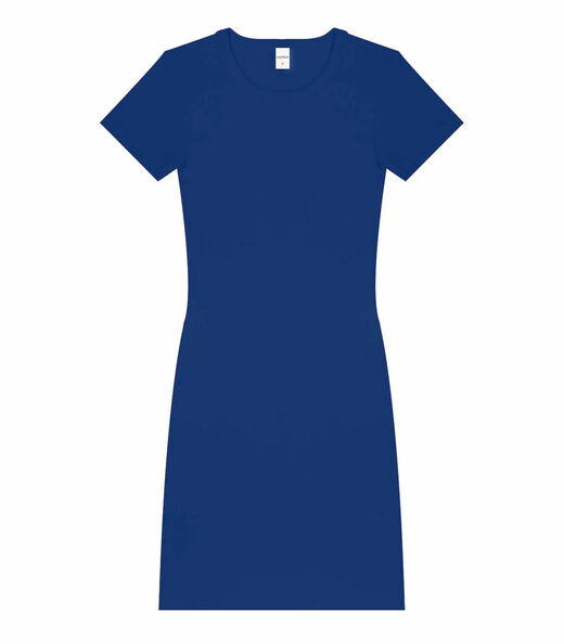 Vestido Acinturado Em Ribana Canelada Rovitex Azul