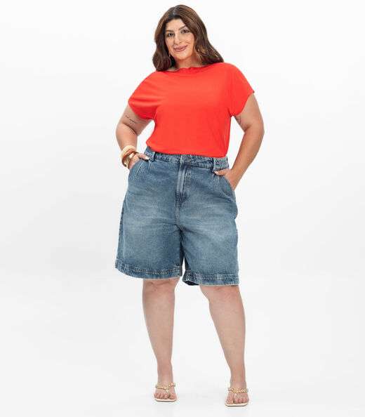 Blusa Manga Curta Feminina Plus Size Secret Glam Laranja